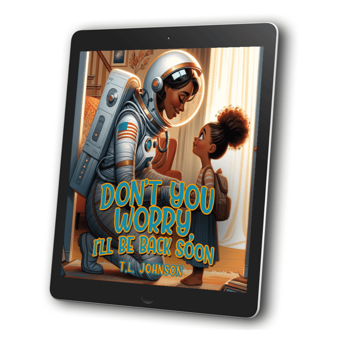 E Book Cover of Don’t Worry, I’ll Be Back Soon by TL Johnson showing a parent hugging their child.