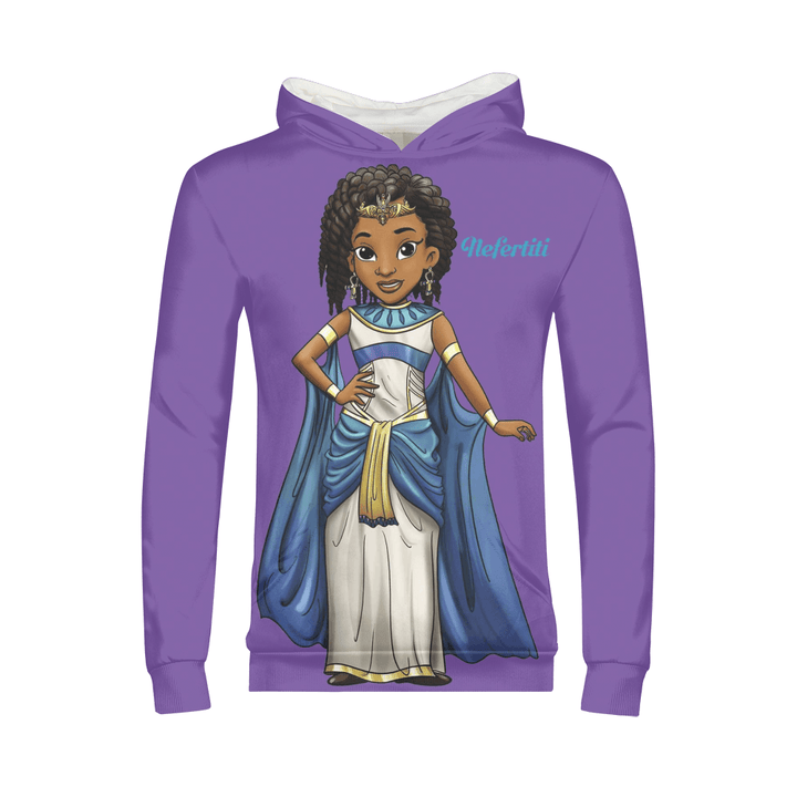 Nefertiti Kids Hoodie. Front of Purple Hoodie