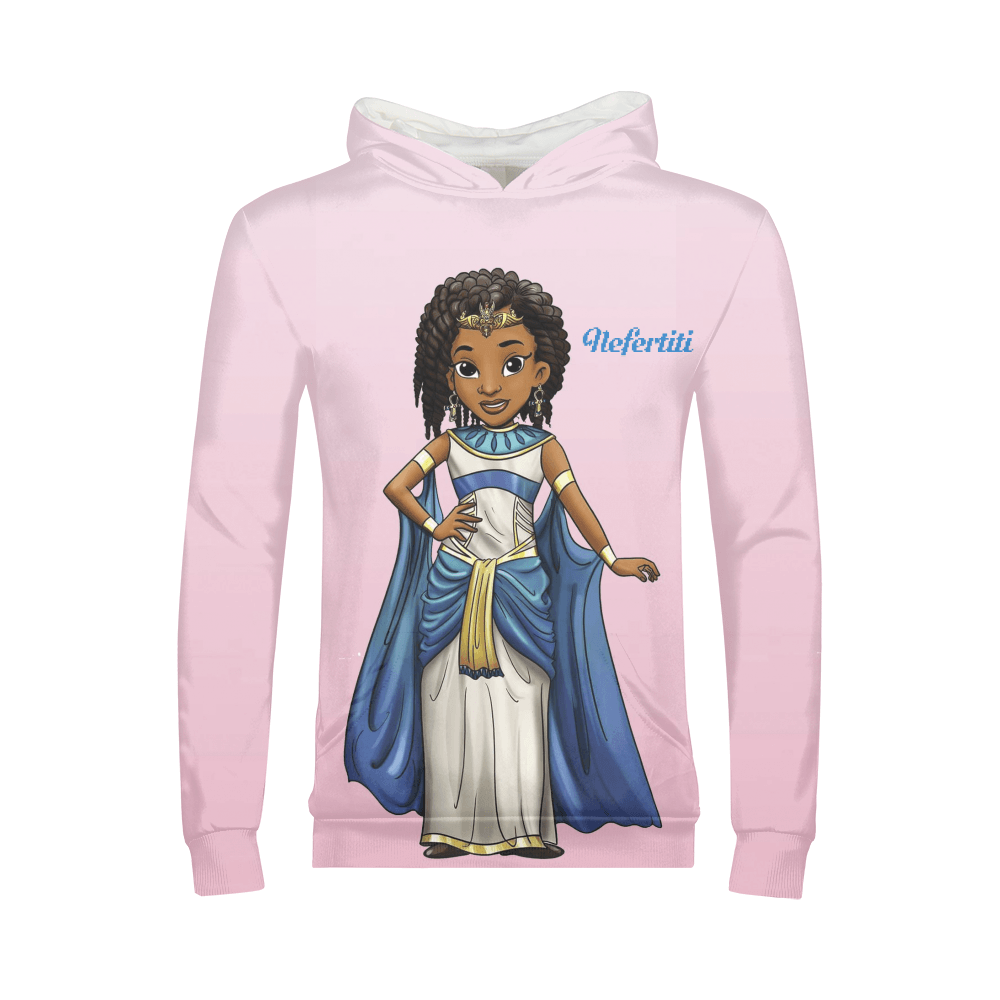 Nefertiti Kids Hoodie front of the pink hoodie.