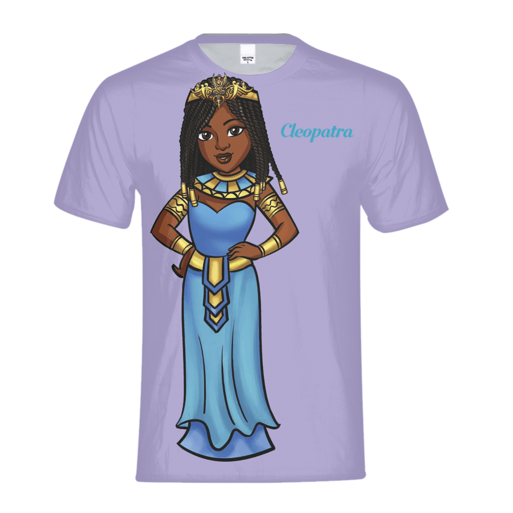 Purple Cleopatra “The Wise Will Rise” T-shirt inspired by TL Johnson’s Mini Monarchs Universe; Black girl empowerment apparel celebrating wisdom and leadership.