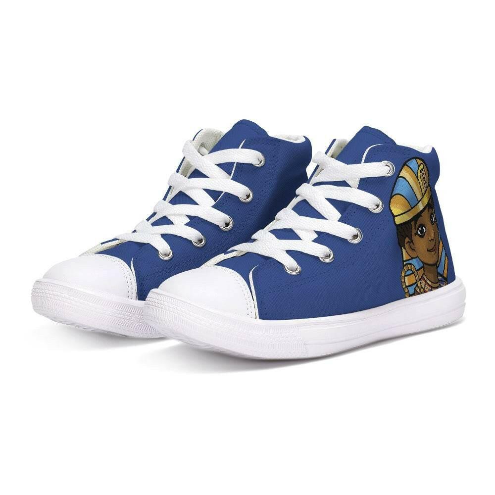 All Monarchs Sneakers – Tut Edition from TL Johnson’s Mini Monarchs Apparel; tan and gold African royalty design representing wisdom and humility.